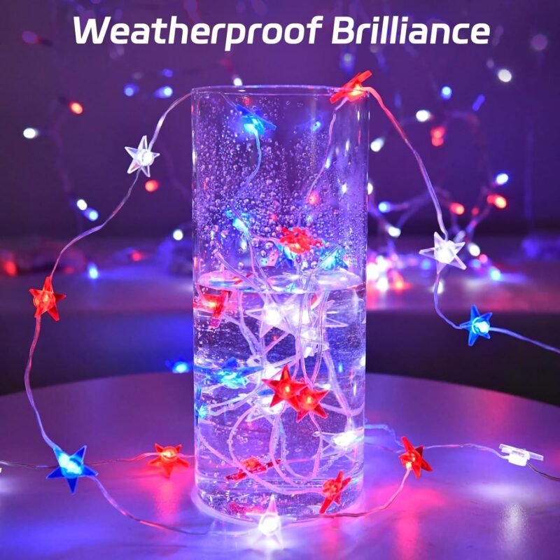 4th of July Lights Battery Operated, Red White and Blue Lights with Timer Outdoor Waterproof, 13ft 40LED Patriotic Star String Lights for Memorial Day Presidents Day Independence Day - Image 5