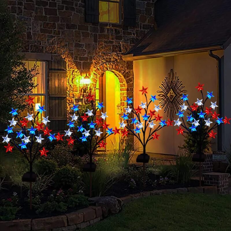 2 Packs Solar 4th of July Decorations Outdoor Lights, Solar Red White and Blue Star Pathway Lights, Waterproof Outdoor Patriotic Decorations Lights for July 4th Memorial Day Garden Yard Pathway Grave - Image 6