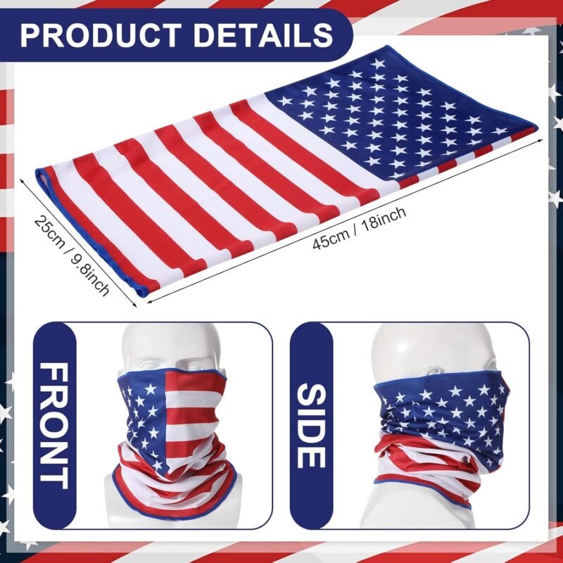 Eurzom American Flag Cooling Neck Gaiter Memorial Day Face Cover Patriotic Face Mask 4th of July Neck Mask for Men Women - Image 2