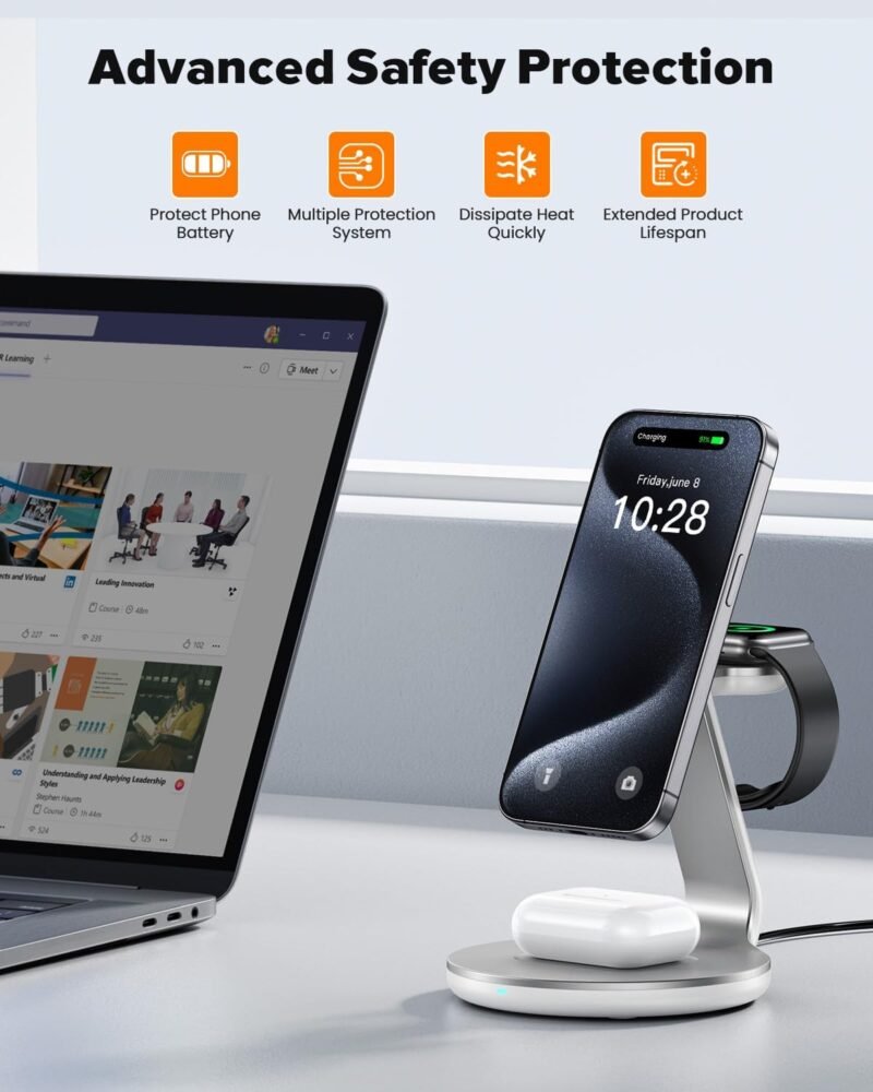 3 in 1 Charging Station Compatible with Magsafe Charger Wireless Charger Stand for iPhone 16 15 14 13 12 Series Wireless Charging Station for AirPods Wireless Charging Stand for iWatch Series - Image 7