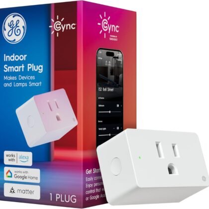 GE Cync Smart Indoor Plug, Smart Outlet Control, WiFi Outlet, Matter Compatible, Compatible with Alexa and Google Home