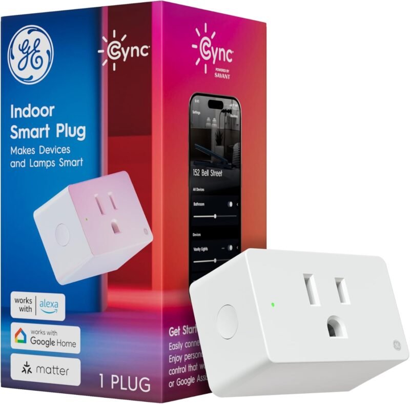 GE Cync Smart Indoor Plug, Smart Outlet Control, WiFi Outlet, Matter Compatible, Compatible with Alexa and Google Home