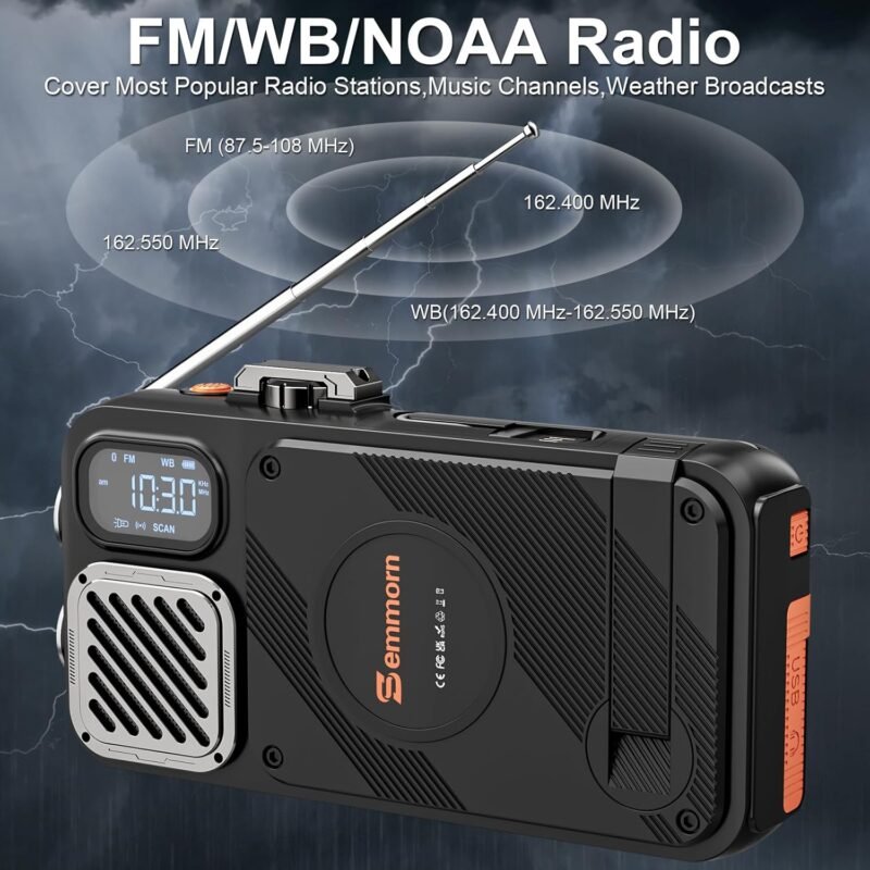 Emergency Radio&22000mAh Solar Power Bank, FM NOAA Weather Radio, Portable Hand Crank Bluetooth Radio, 20W Fast Charge Wireless Phone Charger, SOS Flashlight for Emergency/Home - Image 2
