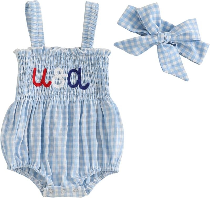 Kuriozud 4th of July Outfits Baby Girl USA Romper Fourth of July Onesie Independence Day Bodysuit Memorial Day Clothes