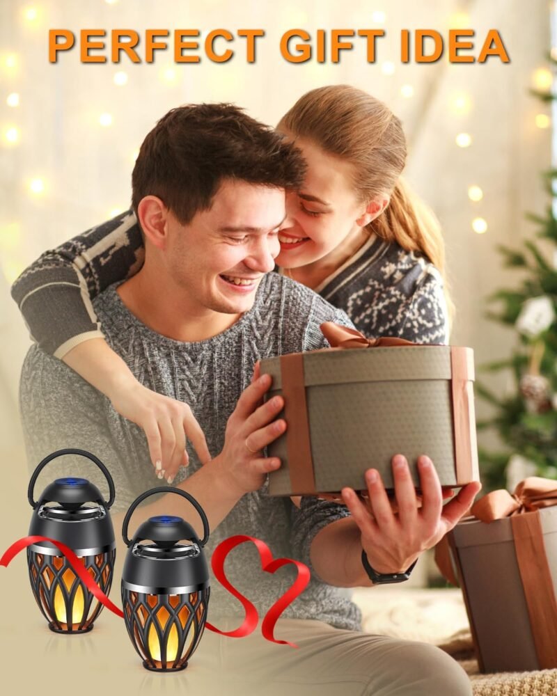 2 Pack Outdoor Bluetooth Speakers,Wireless Speaker with LED Flame Speaker BT 5.0,Waterproof Torch Lantern for Patio Pool Party,Gifts for Women Men - Image 6