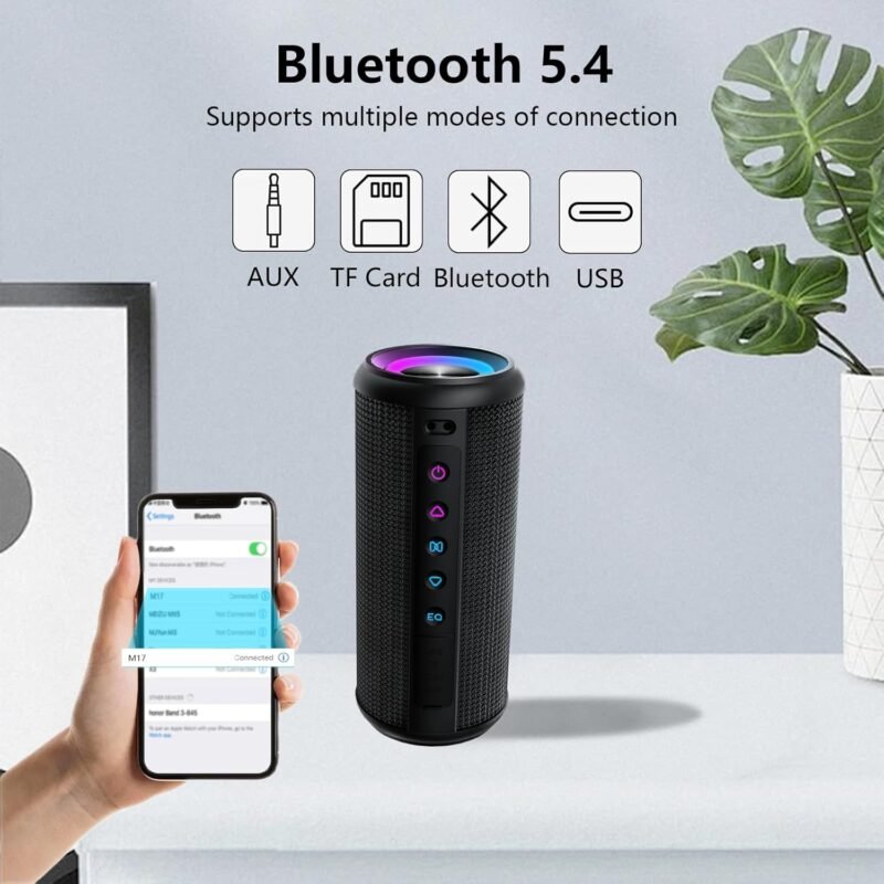 Portable Bluetooth Speaker, Bluetooth 5.4 Wireless Speaker with 20W HD Loud Stereo Sound, 12H Playtime, IPX5 Waterproof, LED Lights, TWS Pairing, Built-in Mic, for Outdoor, Home, Party, Beach, Gift - Image 3