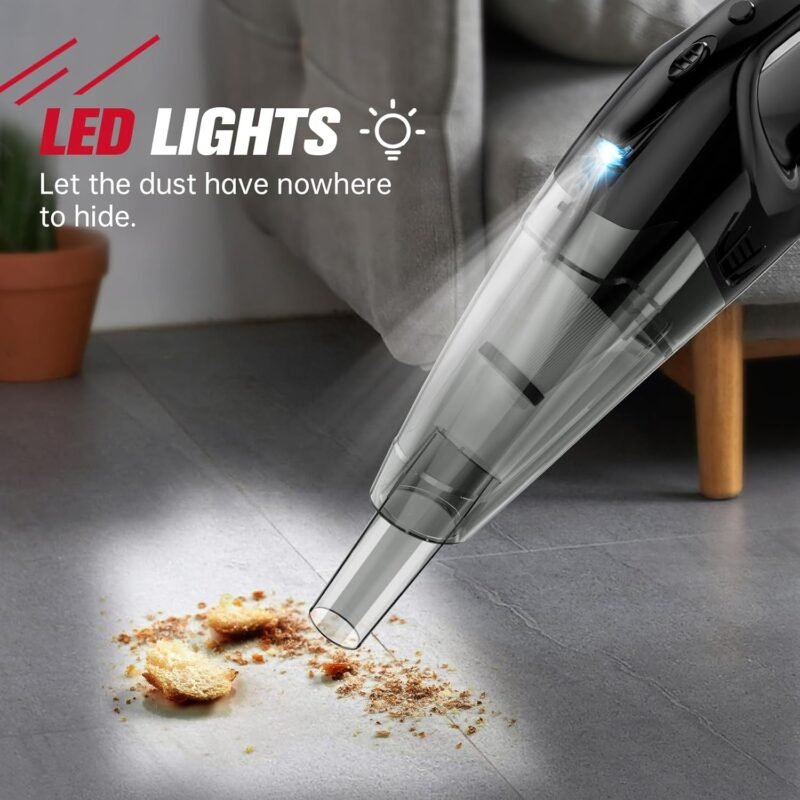 Handheld Vacuum Cordless Rechargeable, Car Vacuum Cleaner with LED, USB Charge, 1.65LBs Hand Vacuum Cordless, for Car/Home/Pet - Image 4