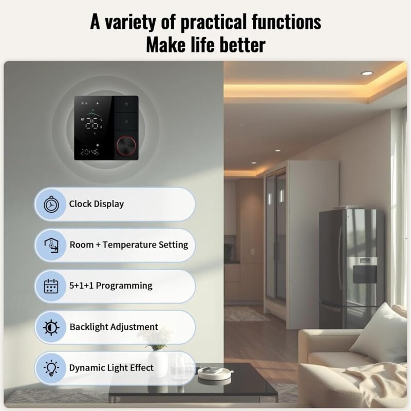 Programmable Smart Thermostat for Electric Heating, WiFi Thermostat with APP Control, LED Touch Screen/Voice/Weather/AC95-240V, Compatible with Smart Life/Google Assistant/Alexa/Tuya/Apple Homekit - Image 6