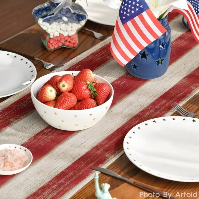 Artoid Mode American Flag Stars and Stripes 4th of July Table Runner,Memorial Day Kitchen Dining Table Decoration for Home Party Decor 13x72 Inch - Image 7