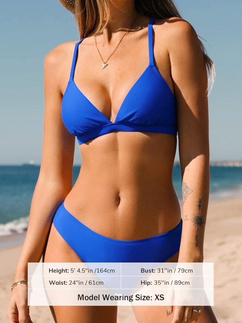 CUPSHE Bikini Set for Women Two Piece Swimsuits V Neck Low Rise Crisscross Back Self Tie Spaghetti Straps - Image 3