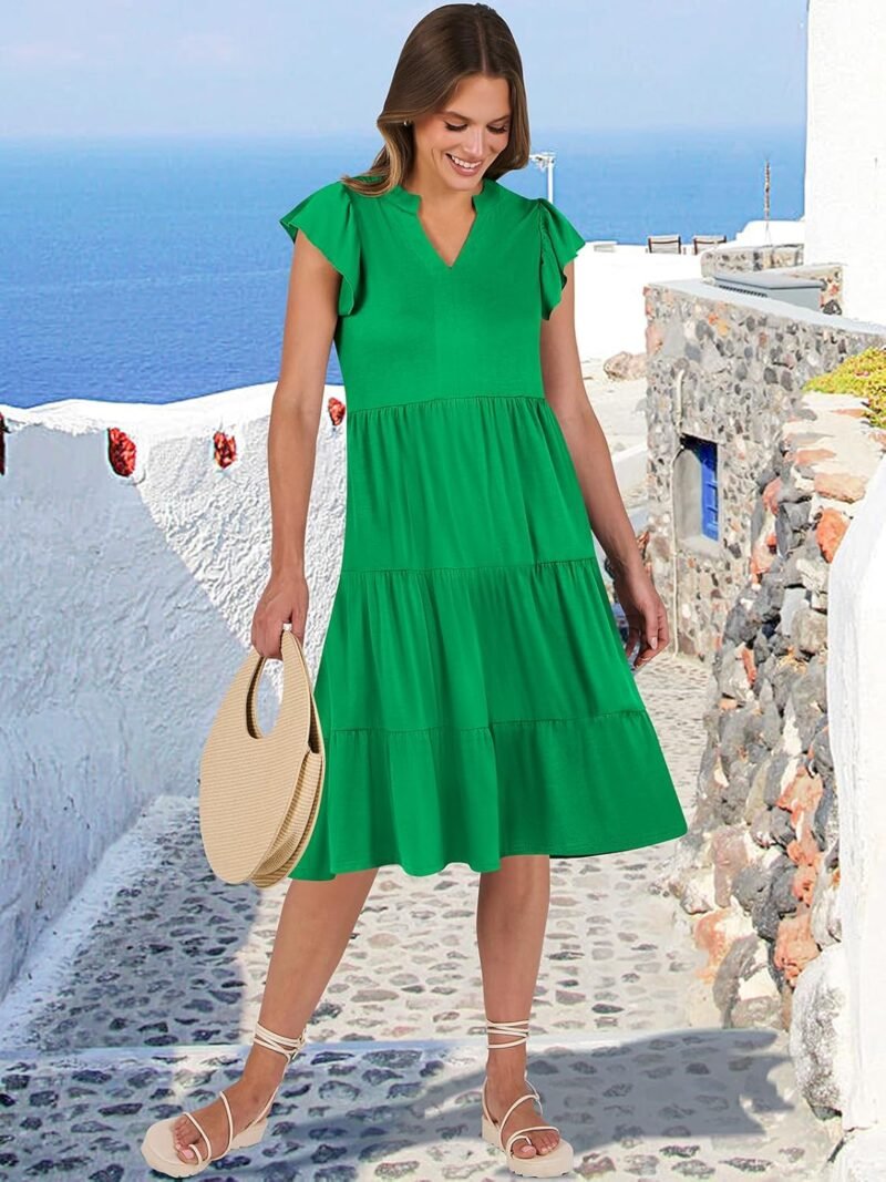 ANRABESS Womens Summer Dress Ruffle Sleeve V Neck Midi Dresses Fashion Casual Fit Flowy Tiered Boho Beach Vacation Sundress - Image 5