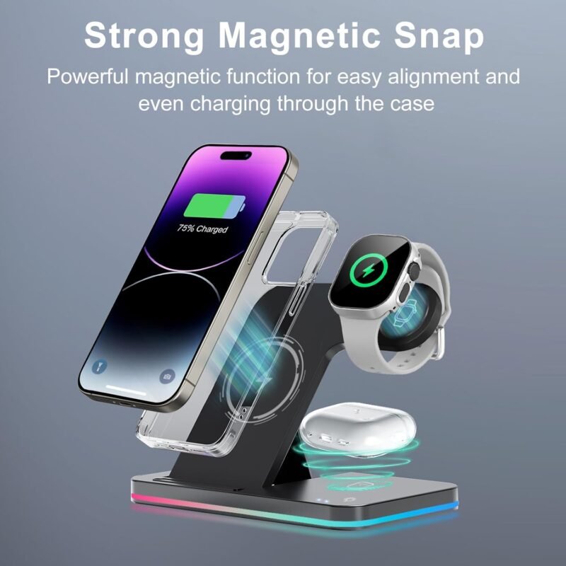 Wireless Charger 3 in 1 Charging Station lPhone Fast Foldable Charging Stand for Apple Multiple Devices with an 18 W Quick Charger for lPhone 16/15/14/13 Pro Max Apple Watch AriPods Pro 2 - Image 5