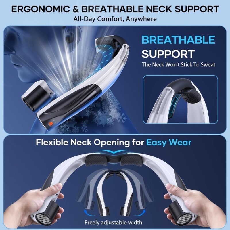 Neck Fan – Portable Neck Fan Rechargeable with 6 Adjustable Speeds, 360°Neck Cooler, Upgraded Long-lasting Wearable Fan for Hot Weather, Travel, Outdoor, Office, Camping, Men & Women - Image 5
