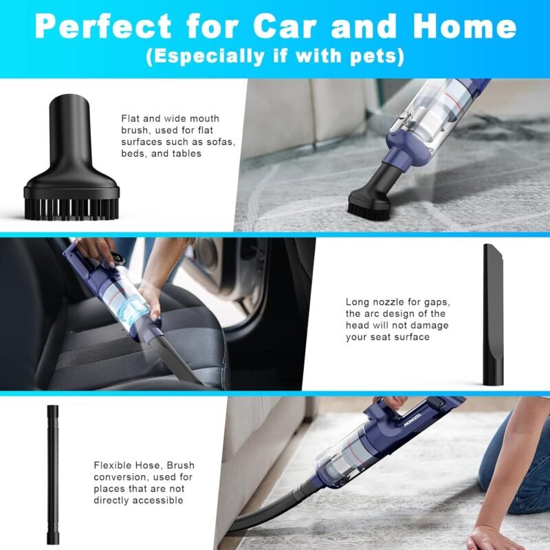 Handheld Vacuum Cordless - Car Vacuum Cleaner with Brushless Motor, 15000Pa Powerful Suction with LED Light, Type C Cable, 2 Fliters, Portable Hand Vacuum for Home, Car, and Office - Image 5