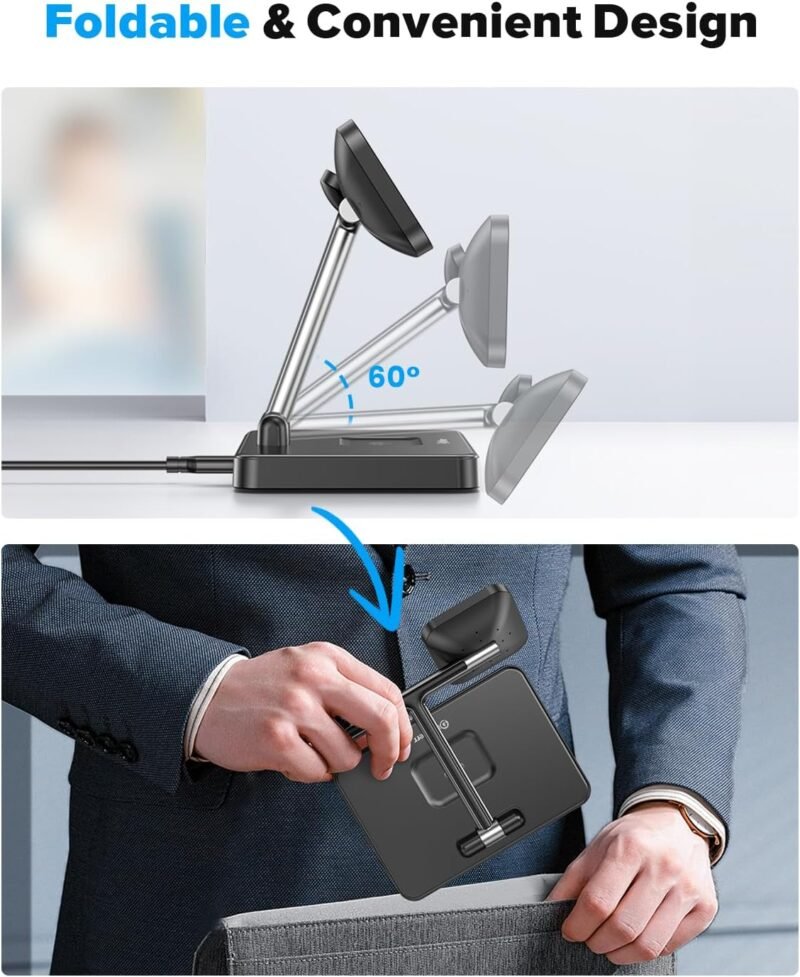 DUMTERR 3 in 1 Foldable Wireless Charging Station for Mag-Safe Charger for iPhone 16/15/14/13/12,for Apple Watch Series & AirPods - Wireless Charger Stand with N52 Strong Magnetic & Safety Protections - Image 4