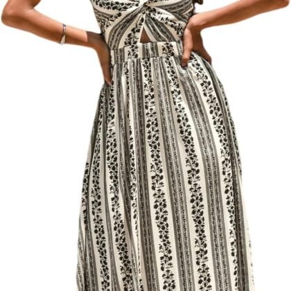 CUPSHE Women's Maxi Dress Floral Print Twisted V Neck Sleeveless Long Dress Summer Casual Dress