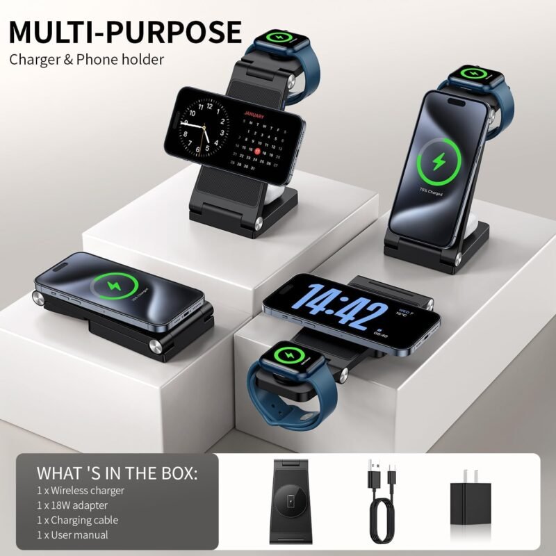 2025 Magnetic Wireless Mag-Safe Charging Station, 3 in 1 Fast Max Charging for iPhone 16 15 14 13 12 Pro Max Plus, Charger Stand for Apple Watch Series & Air pods 4 3 2 Pro, Gifts for Men - Image 2