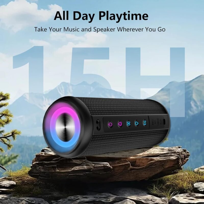 Portable Bluetooth Speaker, Bluetooth 5.4 Wireless Speaker with 20W HD Loud Stereo Sound, 12H Playtime, IPX5 Waterproof, LED Lights, TWS Pairing, Built-in Mic, for Outdoor, Home, Party, Beach, Gift - Image 2