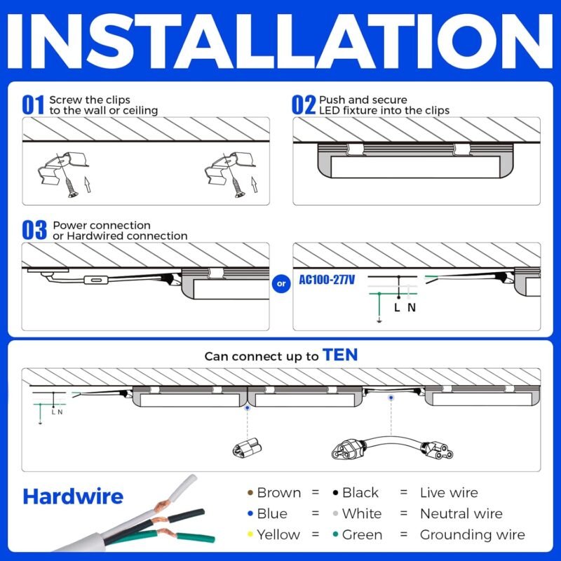 Barrina LED Shop Lights 2FT, 20W 3000LM 5000K, T8 LED Light Fixture, Clear Cover, Ceiling and Utility Shop Light, Linkable Tube Lights for Room, Garage, Workbench, Warehouse, 2 Packs - Image 9