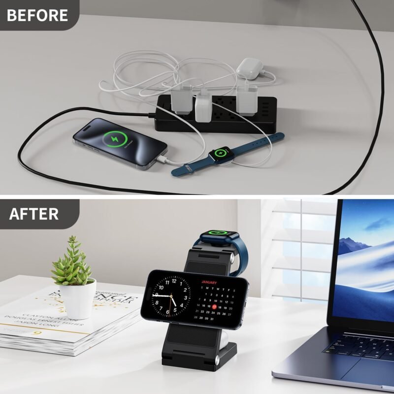 2025 Magnetic Wireless Mag-Safe Charging Station, 3 in 1 Fast Max Charging for iPhone 16 15 14 13 12 Pro Max Plus, Charger Stand for Apple Watch Series & Air pods 4 3 2 Pro, Gifts for Men - Image 6