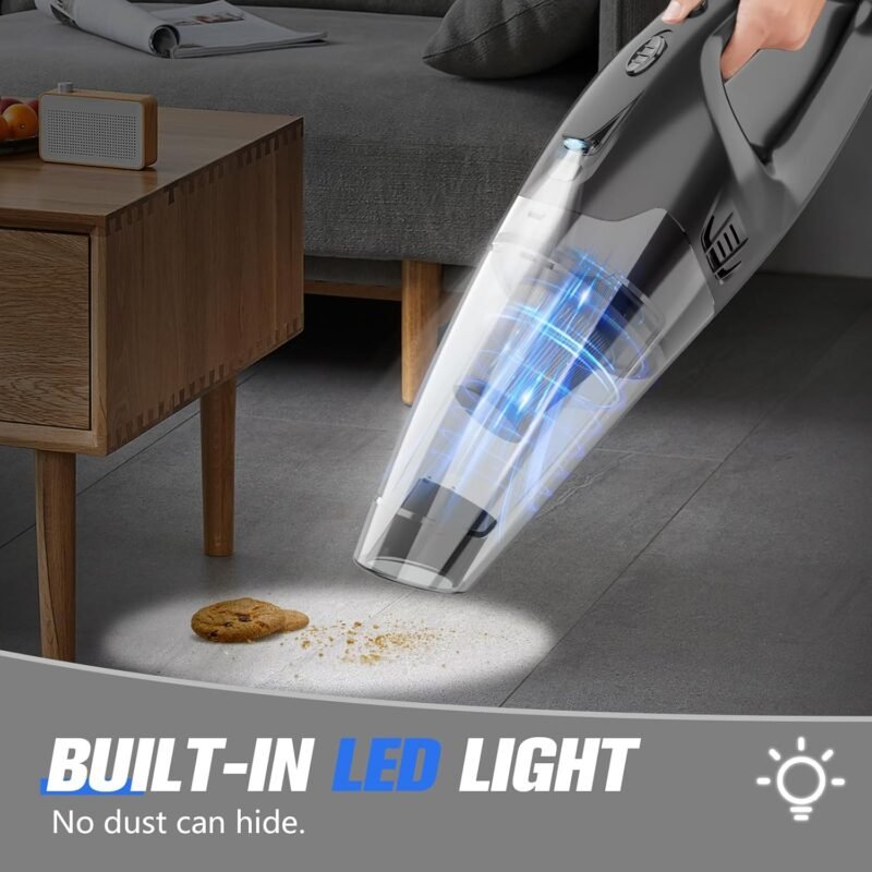 Handheld Vacuum Cordless Rechargeable 3-in-1, USB Charge, Car Vacuum with LED, HEPA Filter, 1.65LBs Lightweight Vacuum Cleaner for Dust, Pet Hair - Image 4