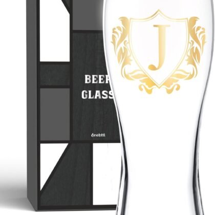 Personalized Beer Glass, Custom Alcohol Gifts for Beer Lovers, Unique Birthday, Christmas Gifts for Dad, Uncle, Husband, Boyfriend, with Initial J