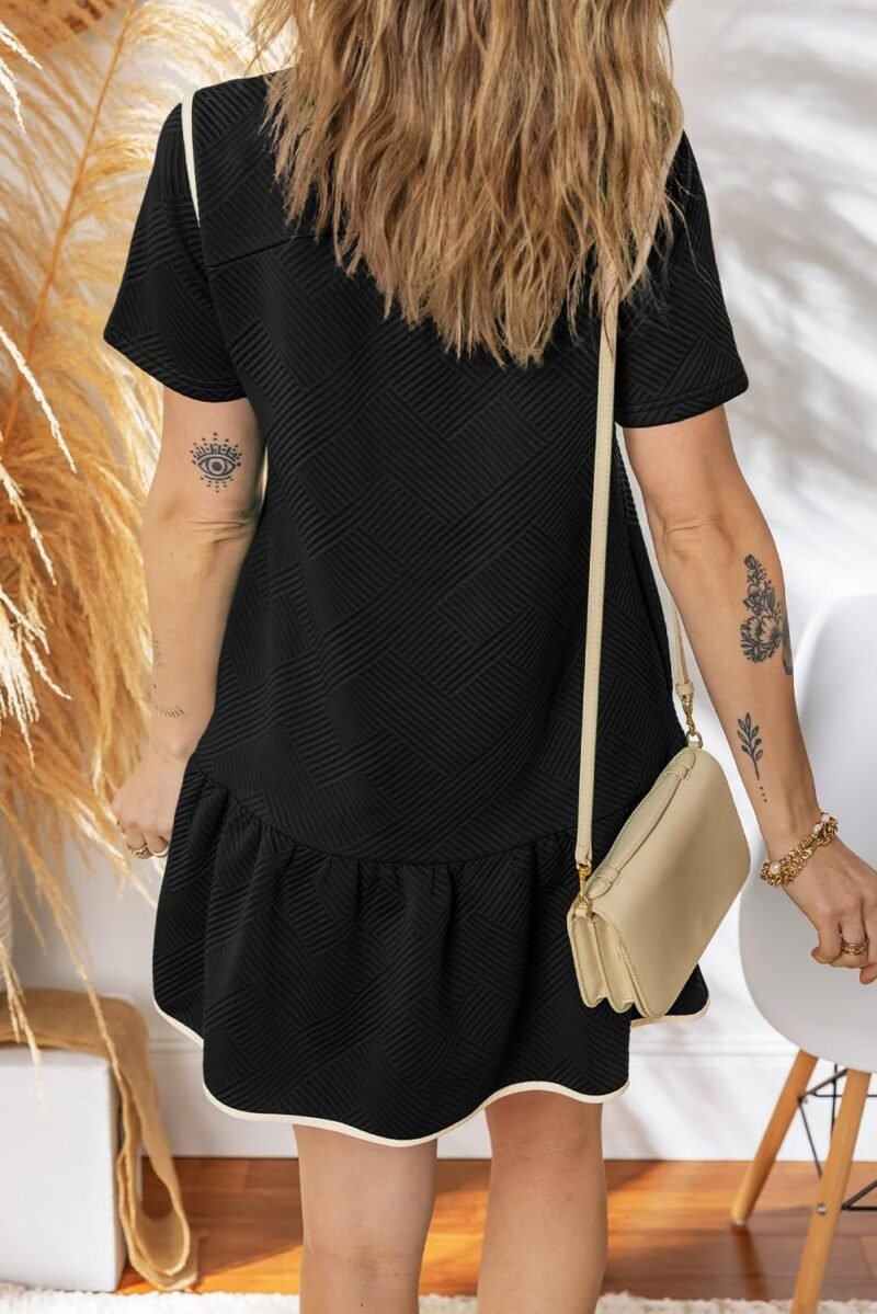 EVALESS Womens Summer Dresses 2025 Casual Crewneck Short Sleeve Textured Flowy Ruffle A-Line Swing Mini Dresses - Image 3