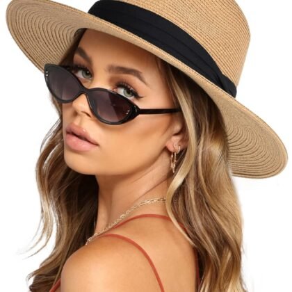 FURTALK Womens Mens Wide Brim Straw Panama Hat Fedora Summer Beach Sun Hats UPF Straw Hat for Women