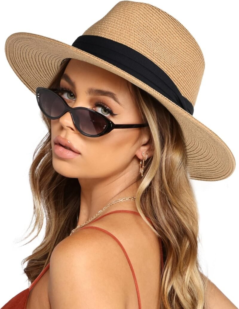 FURTALK Womens Mens Wide Brim Straw Panama Hat Fedora Summer Beach Sun Hats UPF Straw Hat for Women