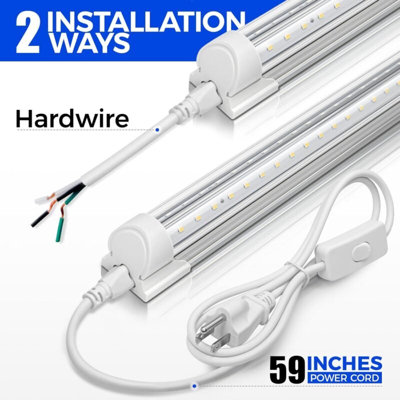Barrina LED Shop Lights 2FT, 20W 3000LM 5000K, T8 LED Light Fixture, Clear Cover, Ceiling and Utility Shop Light, Linkable Tube Lights for Room, Garage, Workbench, Warehouse, 2 Packs - Image 6