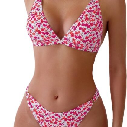ZAFUL Women's 2 Piece Floral Print Swimsuit Triangle String High Cut Bikini Sets Bathing Suit