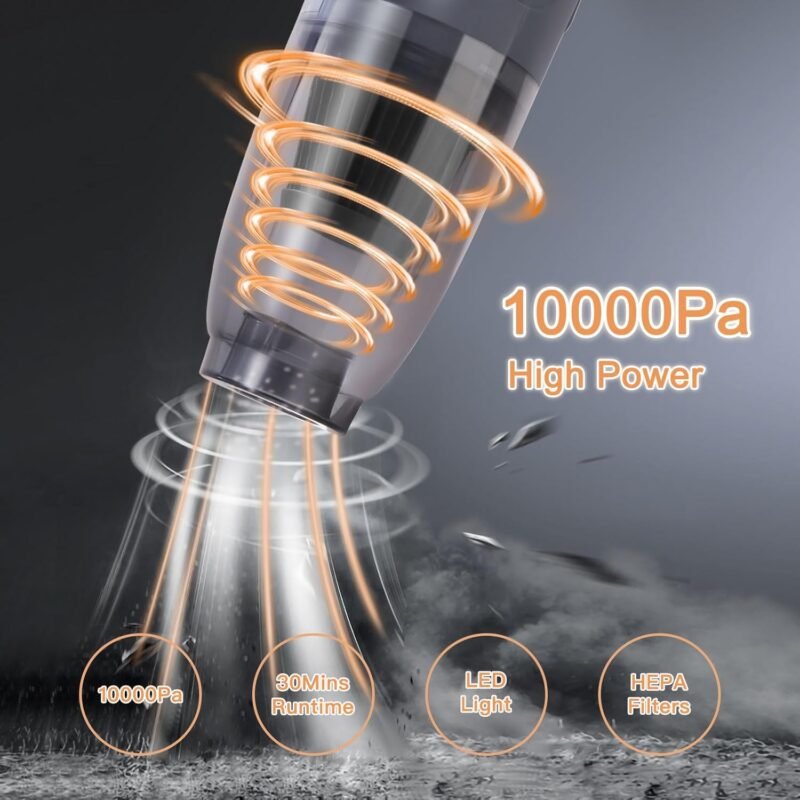 Handheld Vacuum Cordless Car Vacuum Portable, Cordless Handheld Vacuum Cleaner with Fast Charging Long Runtime Attachments Washable Filter,10KPA High Power Hand Vacuum for Car Home Office, Pet Hair - Image 7