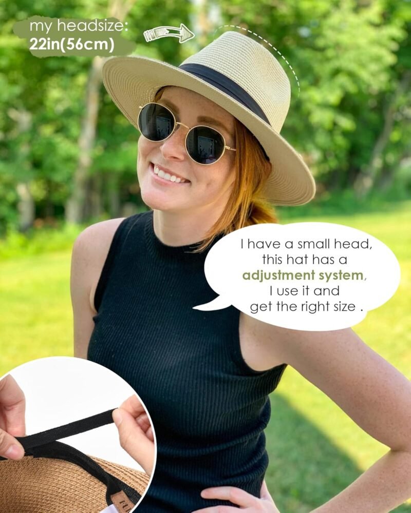 FURTALK Womens Mens Wide Brim Straw Panama Hat Fedora Summer Beach Sun Hats UPF Straw Hat for Women - Image 6