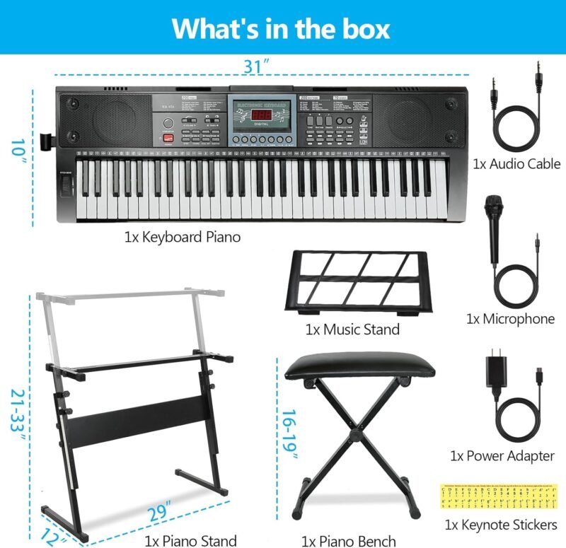 61 Key Keyboard Piano for Beginners with Stand Bench, Lighted Keys in Follow Mode, 70 Demos, 200 Tones/Rhythms, Pitch Bend, Metronome, Sustain, Sync, Chord, Dual Key, Key Drum, Program - Image 7