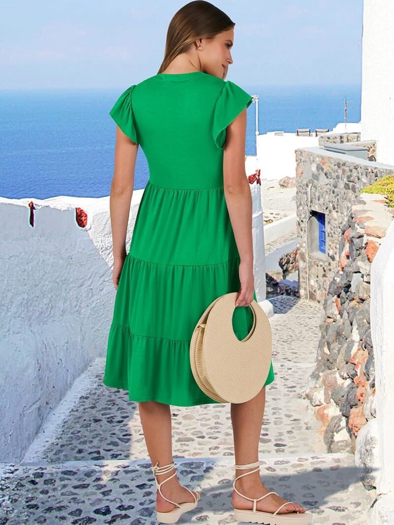 ANRABESS Womens Summer Dress Ruffle Sleeve V Neck Midi Dresses Fashion Casual Fit Flowy Tiered Boho Beach Vacation Sundress - Image 6