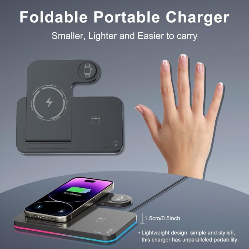 Wireless Charger 3 in 1 Charging Station lPhone Fast Foldable Charging Stand for Apple Multiple Devices with an 18 W Quick Charger for lPhone 16/15/14/13 Pro Max Apple Watch AriPods Pro 2 - Image 3