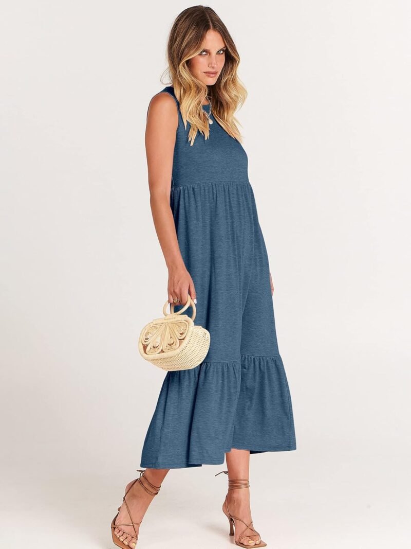 ANRABESS Women Summer Casual Sleeveless Crewneck Sundress Aline Flowy Tiered Maxi Long Beach Dress Vacation Outfits - Image 7