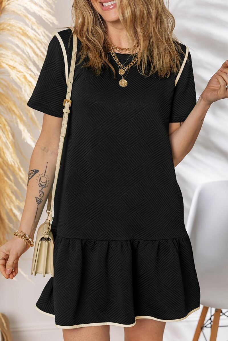 EVALESS Womens Summer Dresses 2025 Casual Crewneck Short Sleeve Textured Flowy Ruffle A-Line Swing Mini Dresses - Image 5