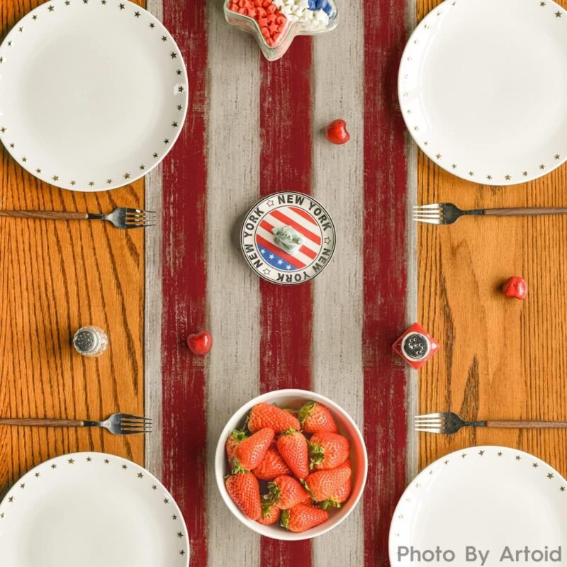 Artoid Mode American Flag Stars and Stripes 4th of July Table Runner,Memorial Day Kitchen Dining Table Decoration for Home Party Decor 13x72 Inch - Image 3