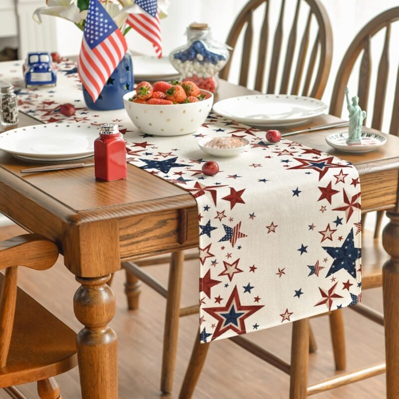 Artoid Mode Old Style Stars American Flag 4th of July Table Runner, Memorial Day Kitchen Dining Table Decoration for Home Party Decor 13x72 Inch - Image 4