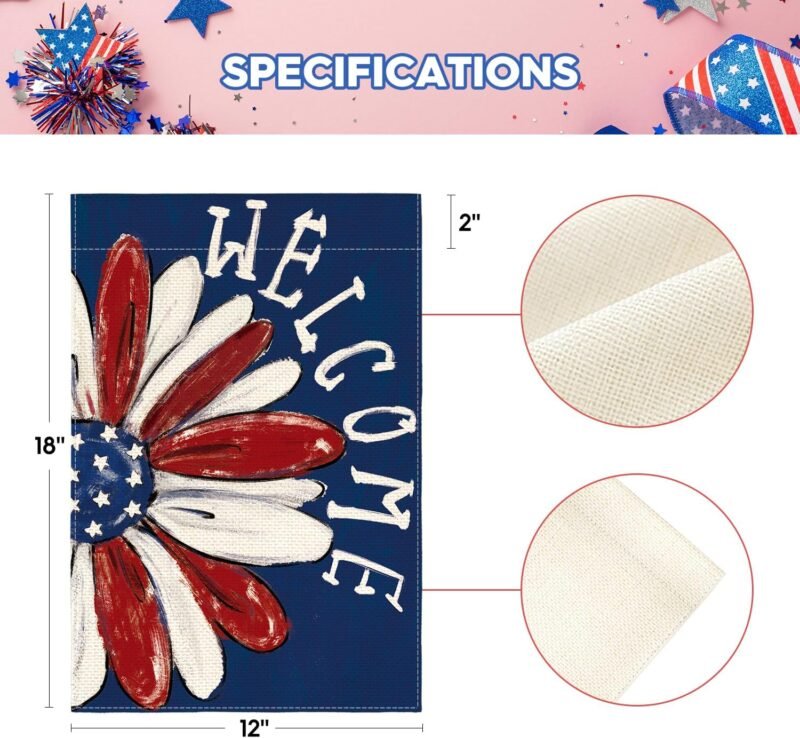 AVOIN colorlife Patriotic 4th of July Garden Flag 12x18 Inch Double Sided Outside, Memorial Day Floral Welcome Daisy Yard Outdoor Decoration - Image 5