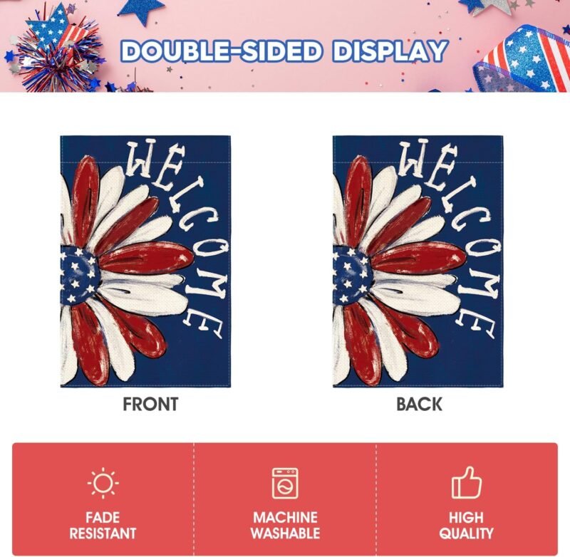 AVOIN colorlife Patriotic 4th of July Garden Flag 12x18 Inch Double Sided Outside, Memorial Day Floral Welcome Daisy Yard Outdoor Decoration - Image 6