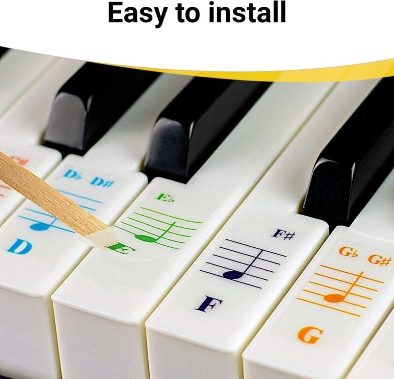 QMG Color Piano and Keyboard Stickers and Complete Color Note Piano Music Lesson and Guide Book 1 and Book 2 for Kids and Beginners; Designed and Printed in USA - Image 2