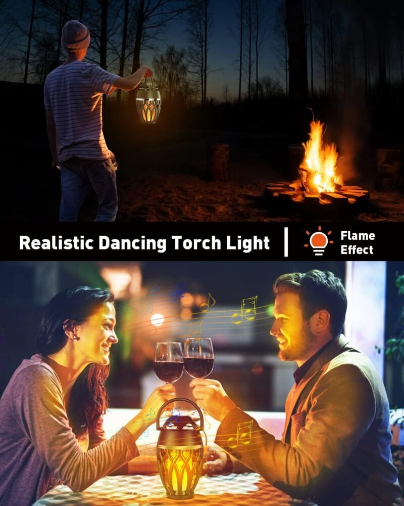 2 Pack Outdoor Bluetooth Speakers,Wireless Speaker with LED Flame Speaker BT 5.0,Waterproof Torch Lantern for Patio Pool Party,Gifts for Women Men - Image 8