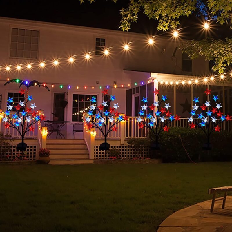 2 Packs Solar 4th of July Decorations Outdoor Lights, Solar Red White and Blue Star Pathway Lights, Waterproof Outdoor Patriotic Decorations Lights for July 4th Memorial Day Garden Yard Pathway Grave - Image 7