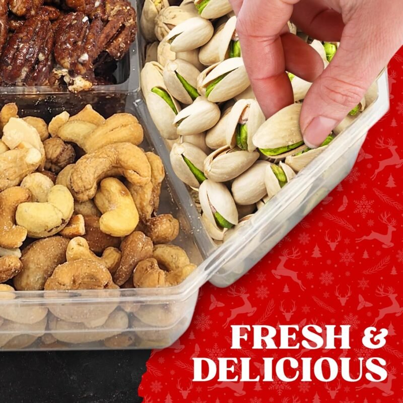 Christmas Nuts Gift Basket for Holiday Season, Premium Mixed Nut Assortment Gift Gourmet Snack Food Present Box, Vegan, Organic and Kosher - Christmas Gift Basket for Family (7 Sectional) - Image 4