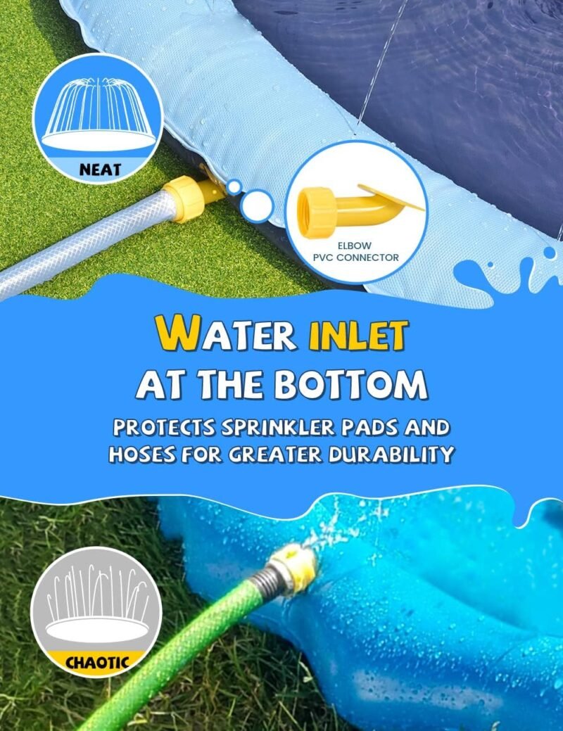 VISTOP Non-Slip Splash Pad for Kids and Dog, Thicken Sprinkler Pool Summer Outdoor Water Toys - Fun Backyard Fountain Play Mat for Baby Girls Boys Children or Pet Dog (59 inch, Blue&Blue) - Image 5