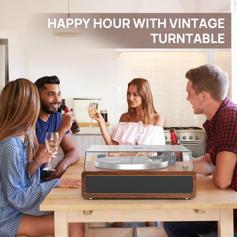Turntable Record Player with Built-in Speakers, Vinyl Record Player Support Bluetooth Playback Auto Stop 33&45 RPM Speed RCA Line Out AUX in All-in-one Belt-Drive Turntable for Vinyl Records - Image 7