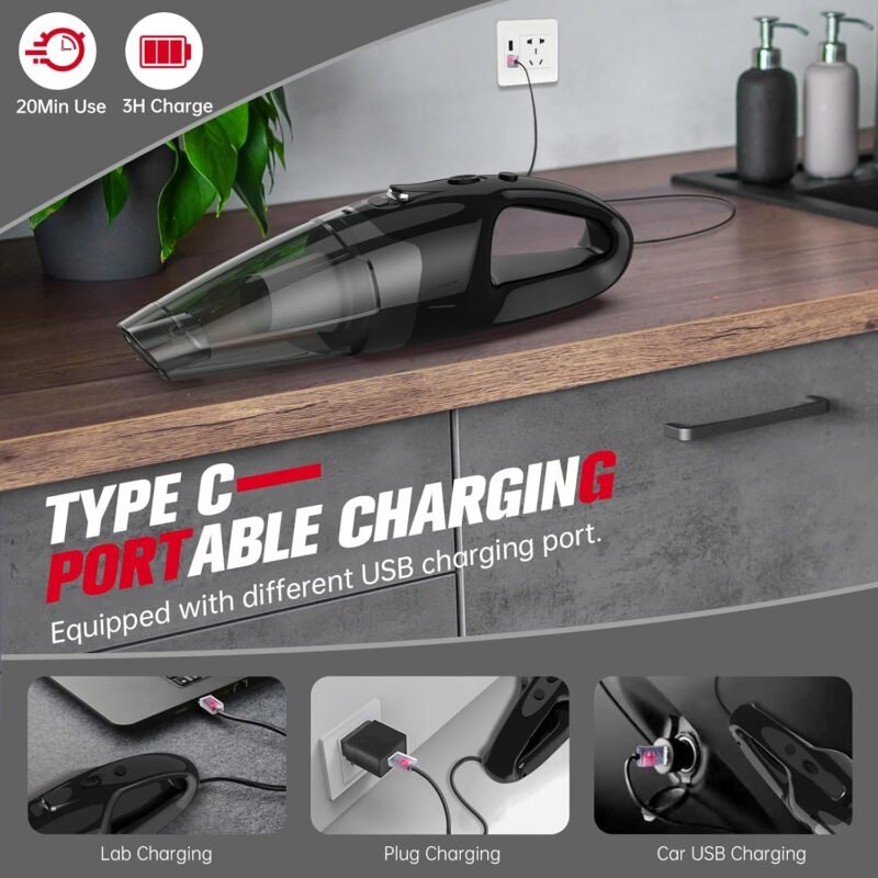 Handheld Vacuum Cordless Rechargeable, Car Vacuum Cleaner with LED, USB Charge, 1.65LBs Hand Vacuum Cordless, for Car/Home/Pet - Image 6