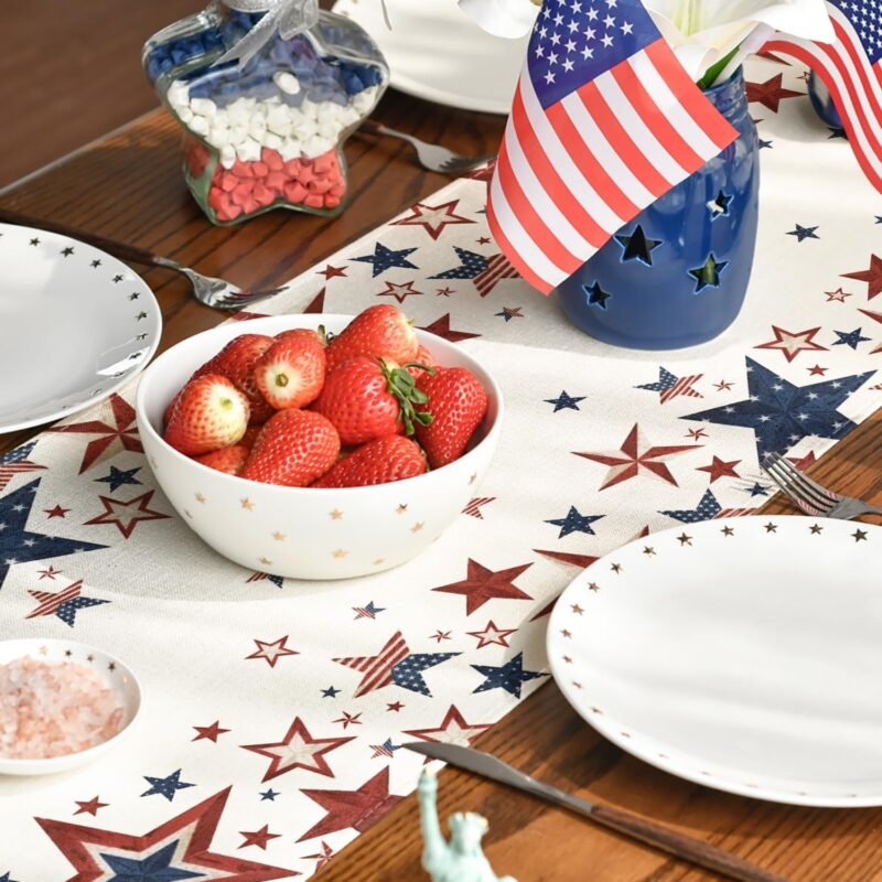 Artoid Mode Old Style Stars American Flag 4th of July Table Runner, Memorial Day Kitchen Dining Table Decoration for Home Party Decor 13x72 Inch - Image 7